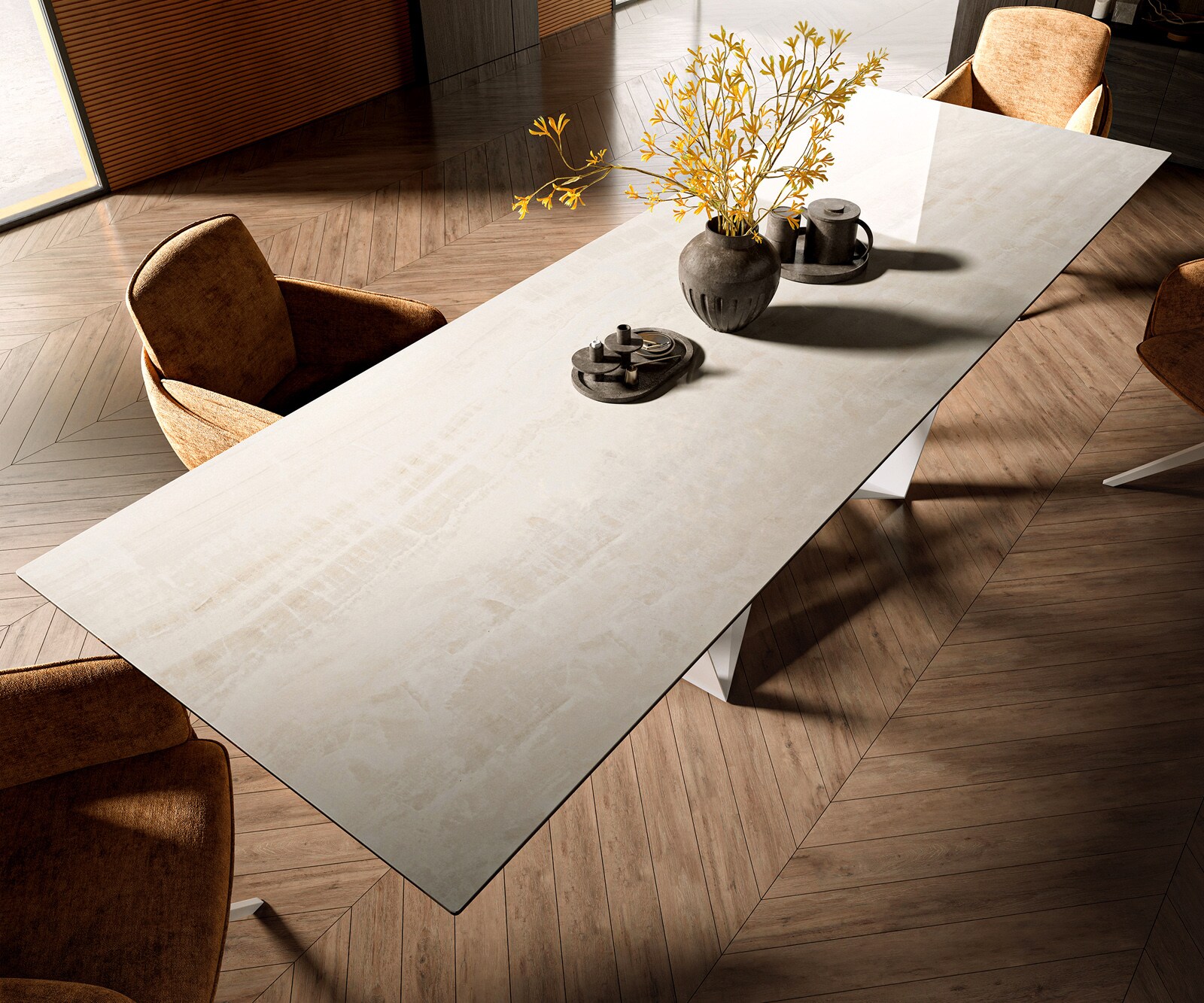 Eettafel Edge 300x100 cm keramiek Onyx Champagne Spider metaal wit 3