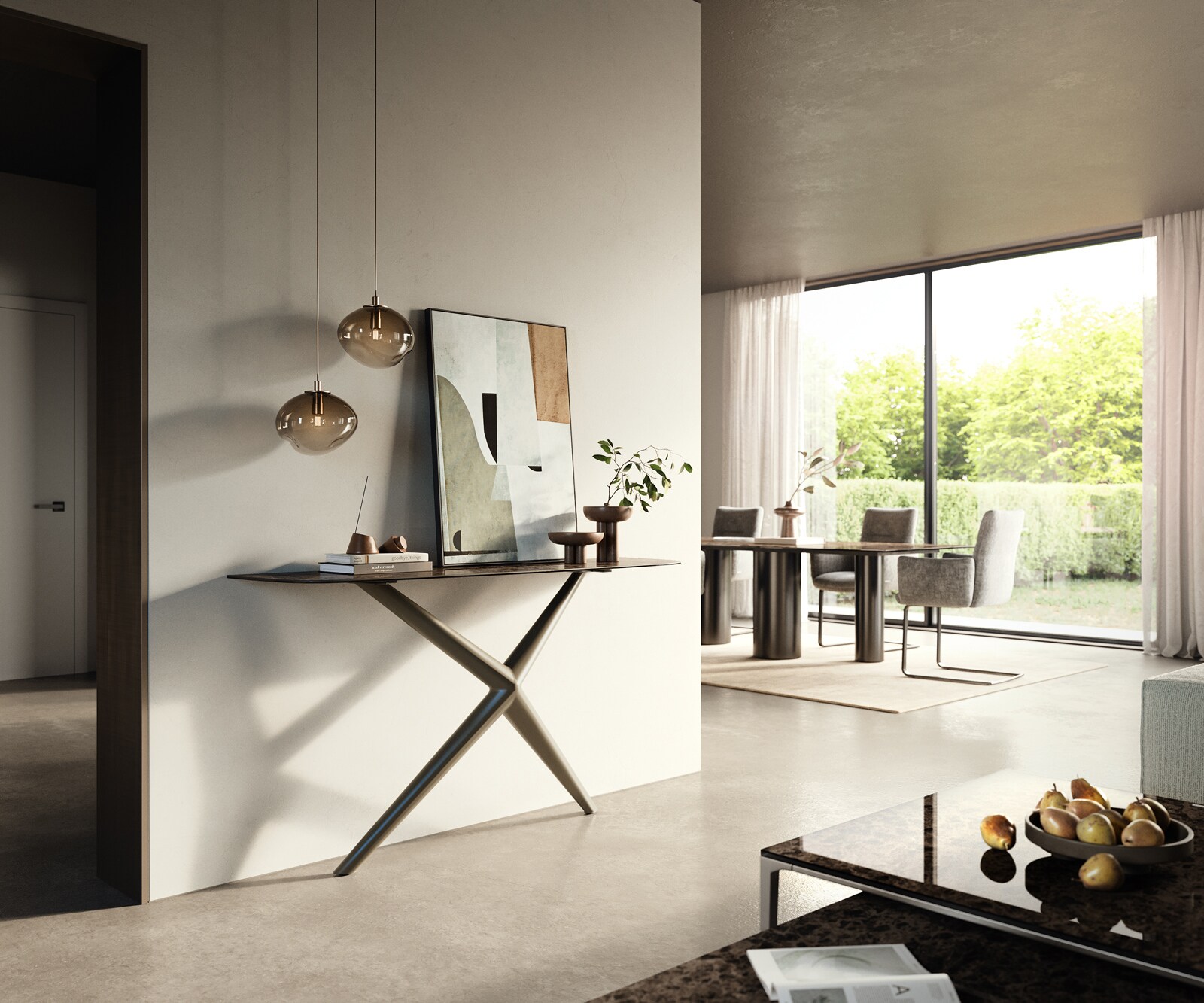 Consoletafel Edge Bootvorm 140x40 cm Keramiek Emperador Extra Lucidato Dunkelbraun Estelo Metaal Effektfinish Titan 6