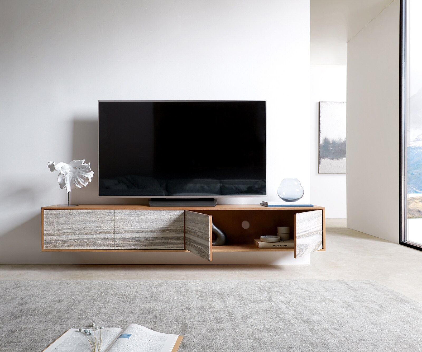 Tv-meubel Kleo 200 cm acacia natuur 4 deurs zwevend 4