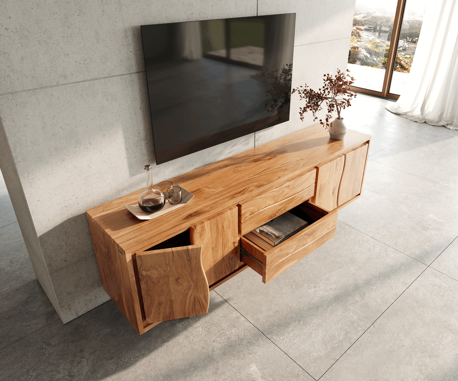 TV-meubel Live-Edge 200 cm acacia natuur 4 deuren 2 laden 3