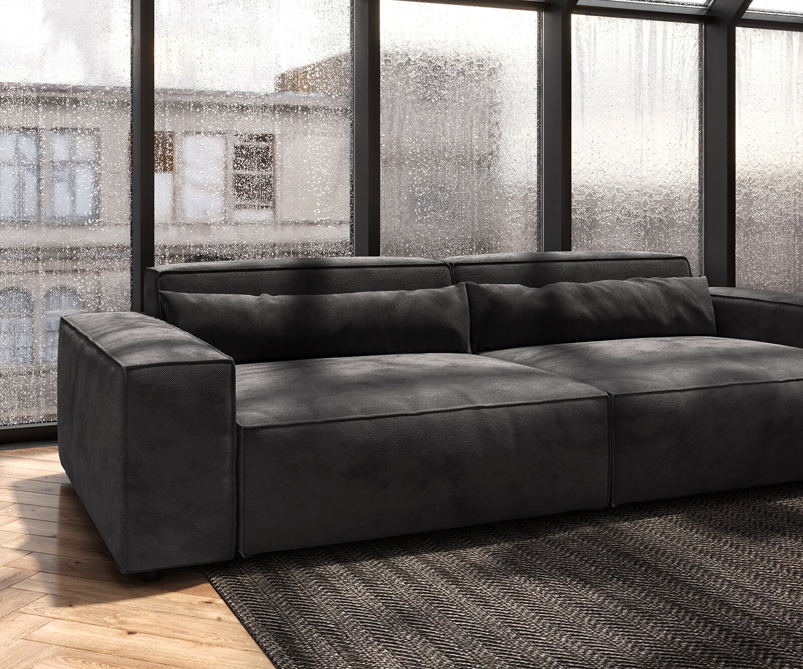 Big-sofa Sirpio XL 270x130 cm microvezel zwart met kruk 5 Big-sofa Sirpio XL 270x130 cm microvezel zwart met kruk 5