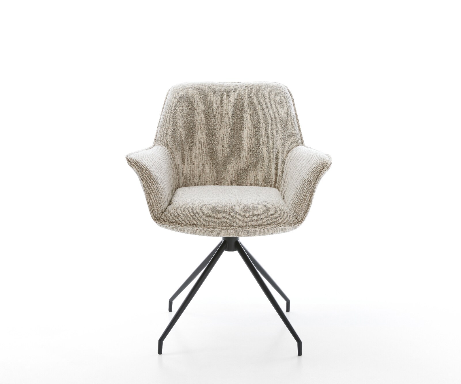 Eetkamerstoel Keila-Flex met armleuning geweven stof beige kruisframe conisch zwart 1