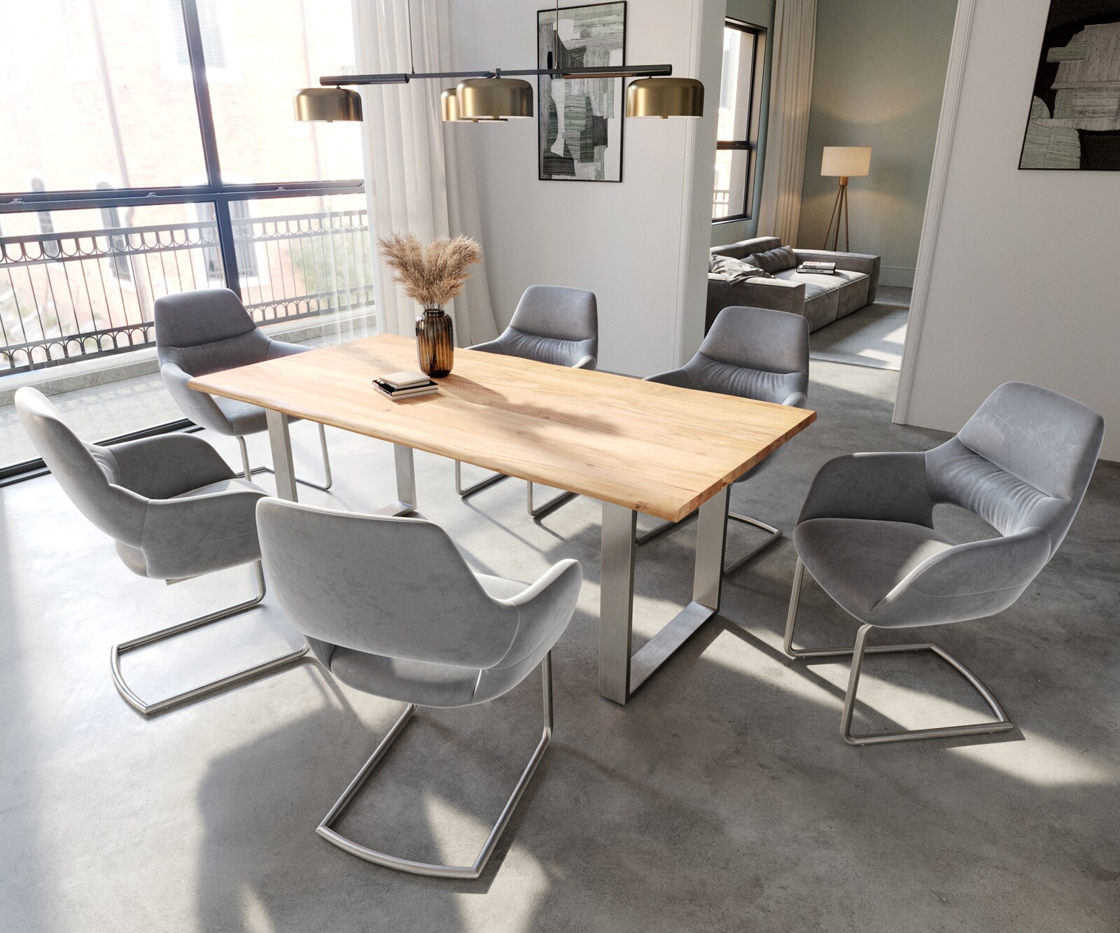 Sledemodel Yago-Flex met armleuning fluweel grijs sledemodel rond roestvrij staal pocketveer kern 3 Sledemodel Yago-Flex met armleuning fluweel grijs sledemodel rond roestvrij staal pocketveer kern 3