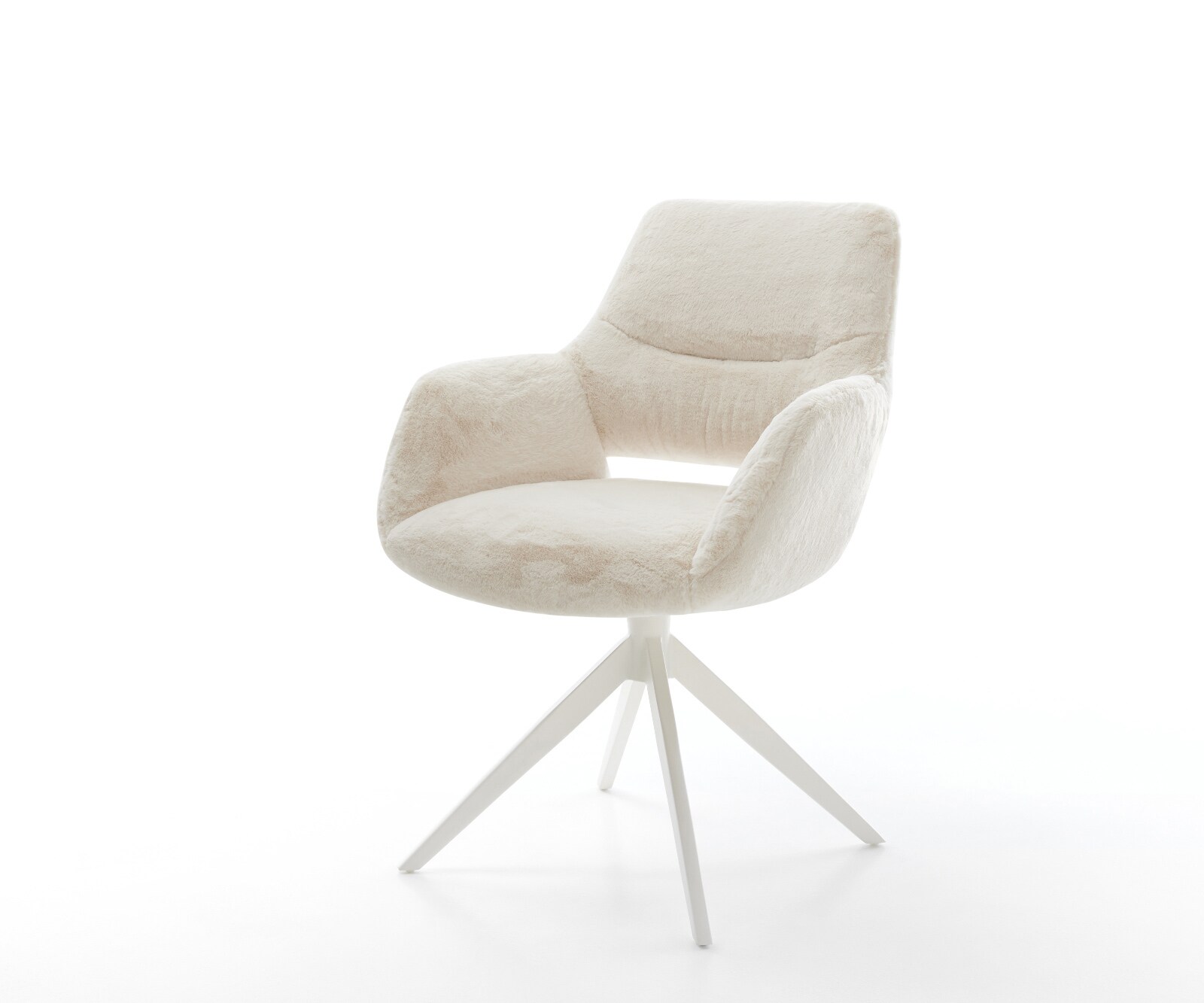 Draaistoel Yago-Flex met armleuning pluchen crème-wit kruisframe breed wit 360° draaibaar rocker-functie pocketveer kern 1