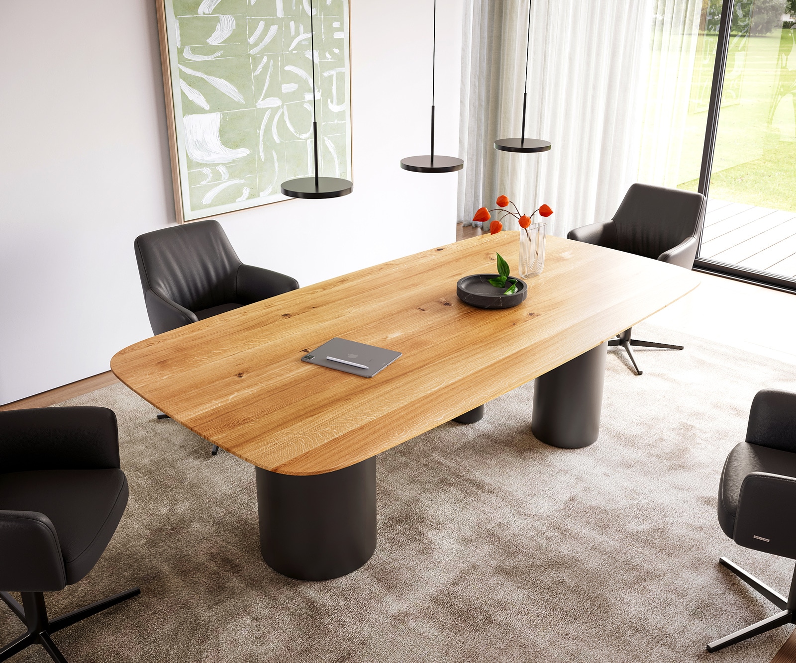 Eettafel Edge Boot 240x120x2,5-3 eiken natuur Troa metaal zwart Zwitserse rand Eettafel Edge Boot 240x120x2,5-3 eiken natuur Troa metaal zwart Zwitserse rand