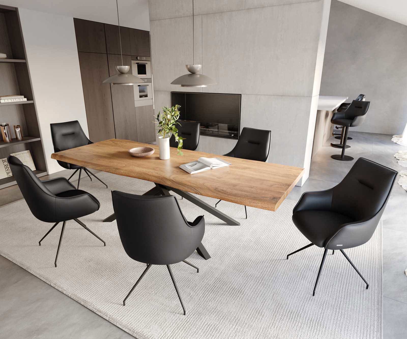 Draaistoel Alja-Flex met armleuning echt leer zwart kruisframe conisch zwart 180° draaibaar pocketveer kern 4 Draaistoel Alja-Flex met armleuning echt leer zwart kruisframe conisch zwart 180° draaibaar pocketveer kern 4