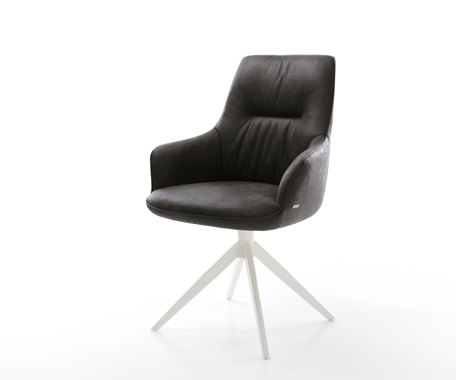 Draaistoel Zelia-Flex met armleuning microvelours antraciet vintage kruisframe breed wit 360° draaibaar rocker-functie pocketveer kern 1