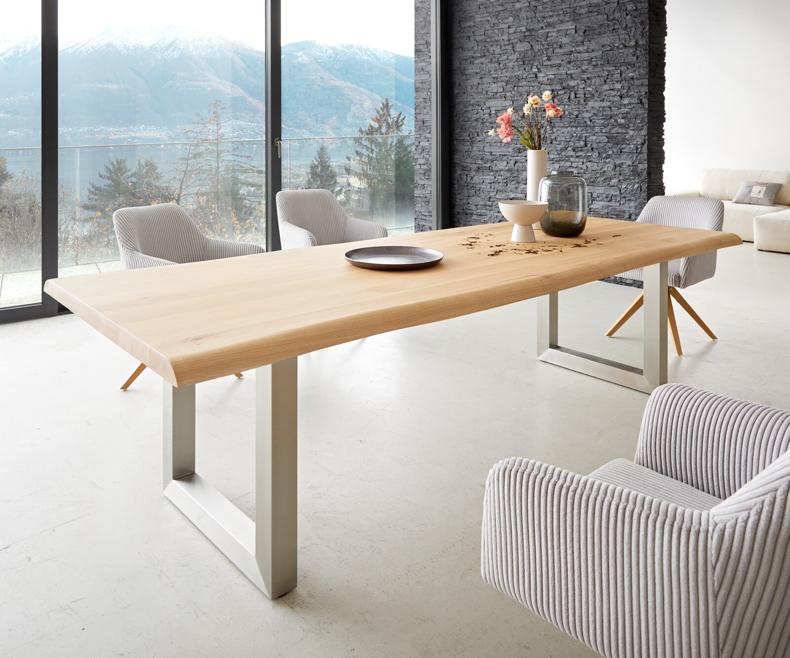 Eettafel Edge 260x100 eiken natuur roestvrij staal  breed Live-Edge 1