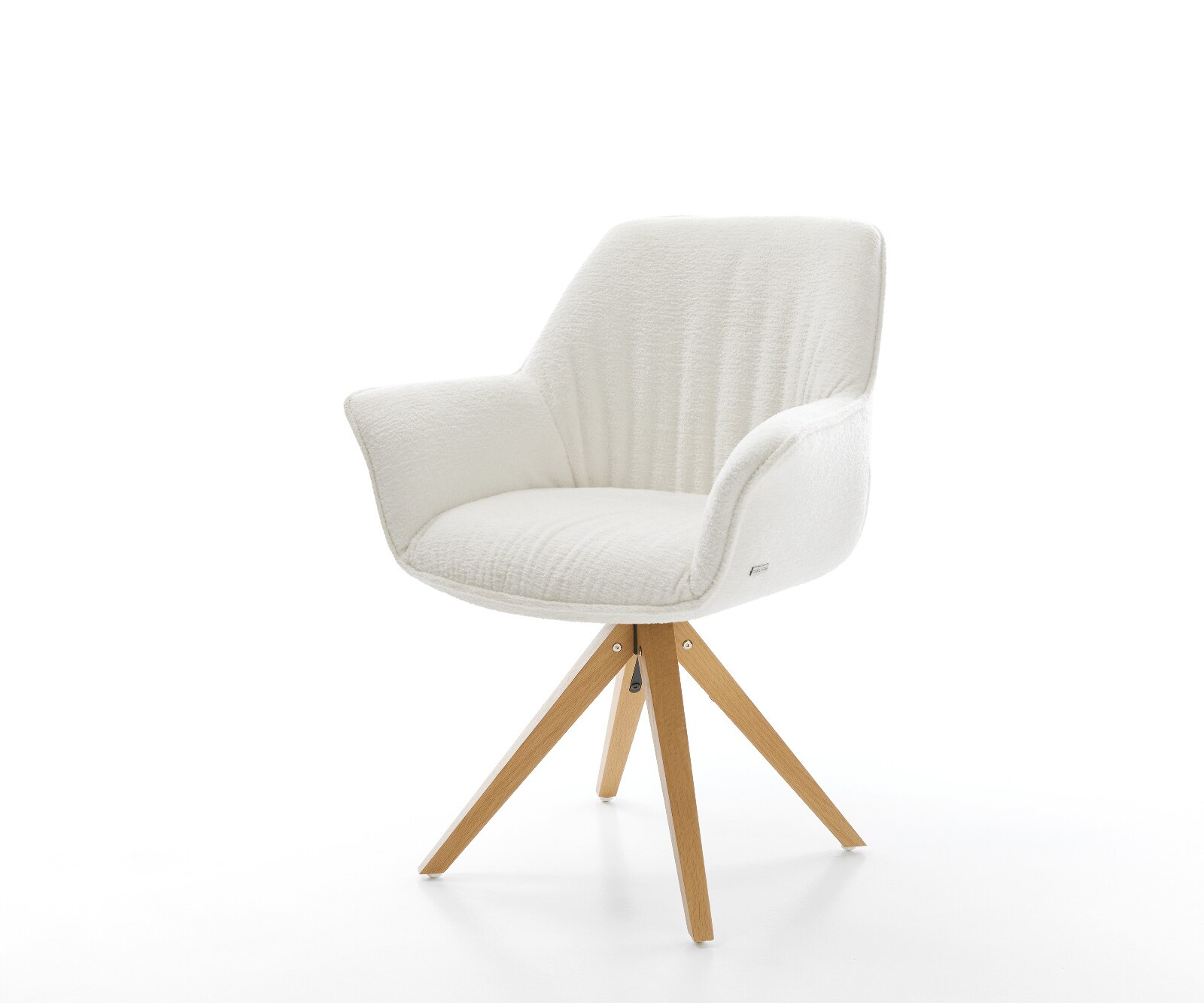 Draaistoel Keila-Flex met armleuning bouclé zacht beige houten frame hoekig natuur 180° draaibaar 1