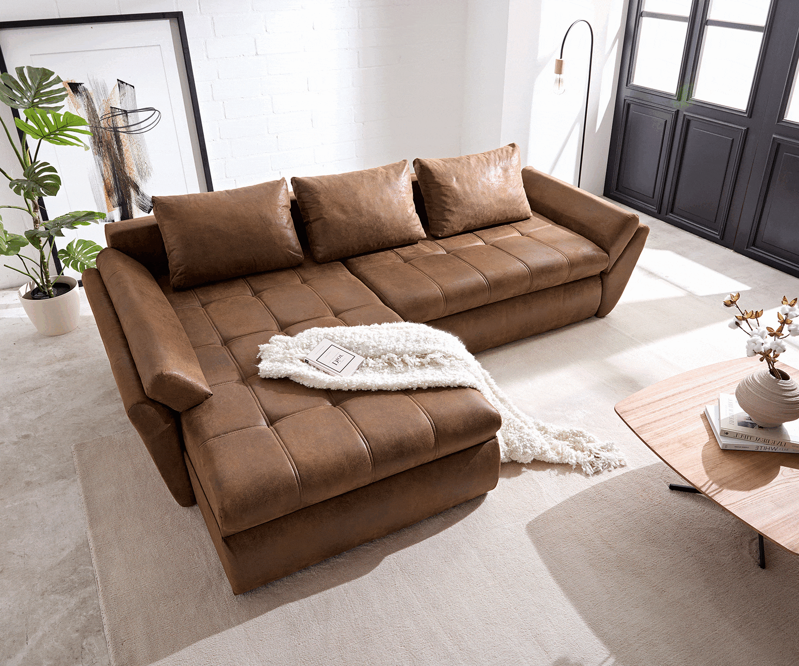 Hoekbank Loana 275x185 cm bruin met slaapfunctie  4 Hoekbank Loana 275x185 cm bruin met slaapfunctie  4