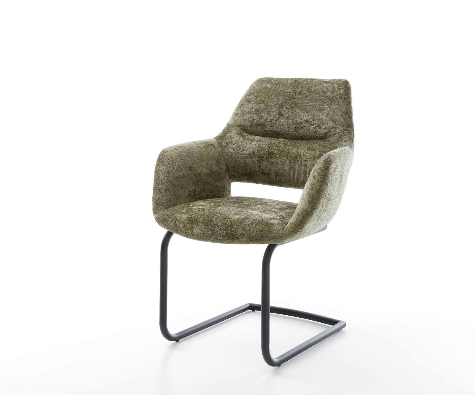 Sledemodel Yago-Flex met armleuning chenille olijfgroen sledemodel rond zwart pocketveer kern