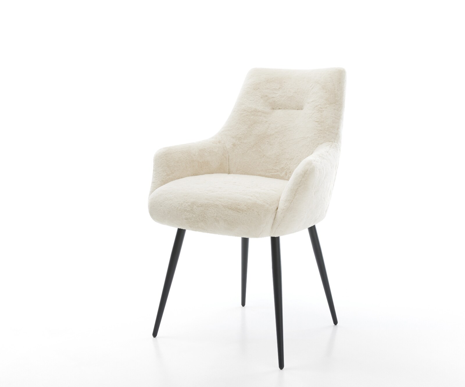 Eetkamerstoel Alja-Flex met armleuning pluchen crème-wit 4-poot conisch zwart pocketveer kern 1