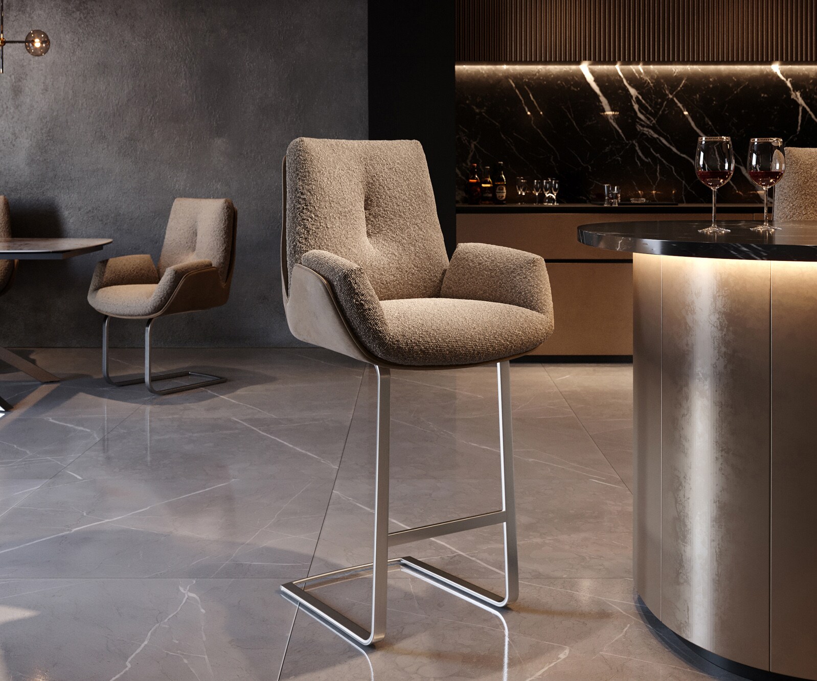 Barstoel Clea-Flex materiaalmix Mud vrijstaand vlak RVS pocketvering Barstoel Clea-Flex materiaalmix Mud vrijstaand vlak RVS pocketvering