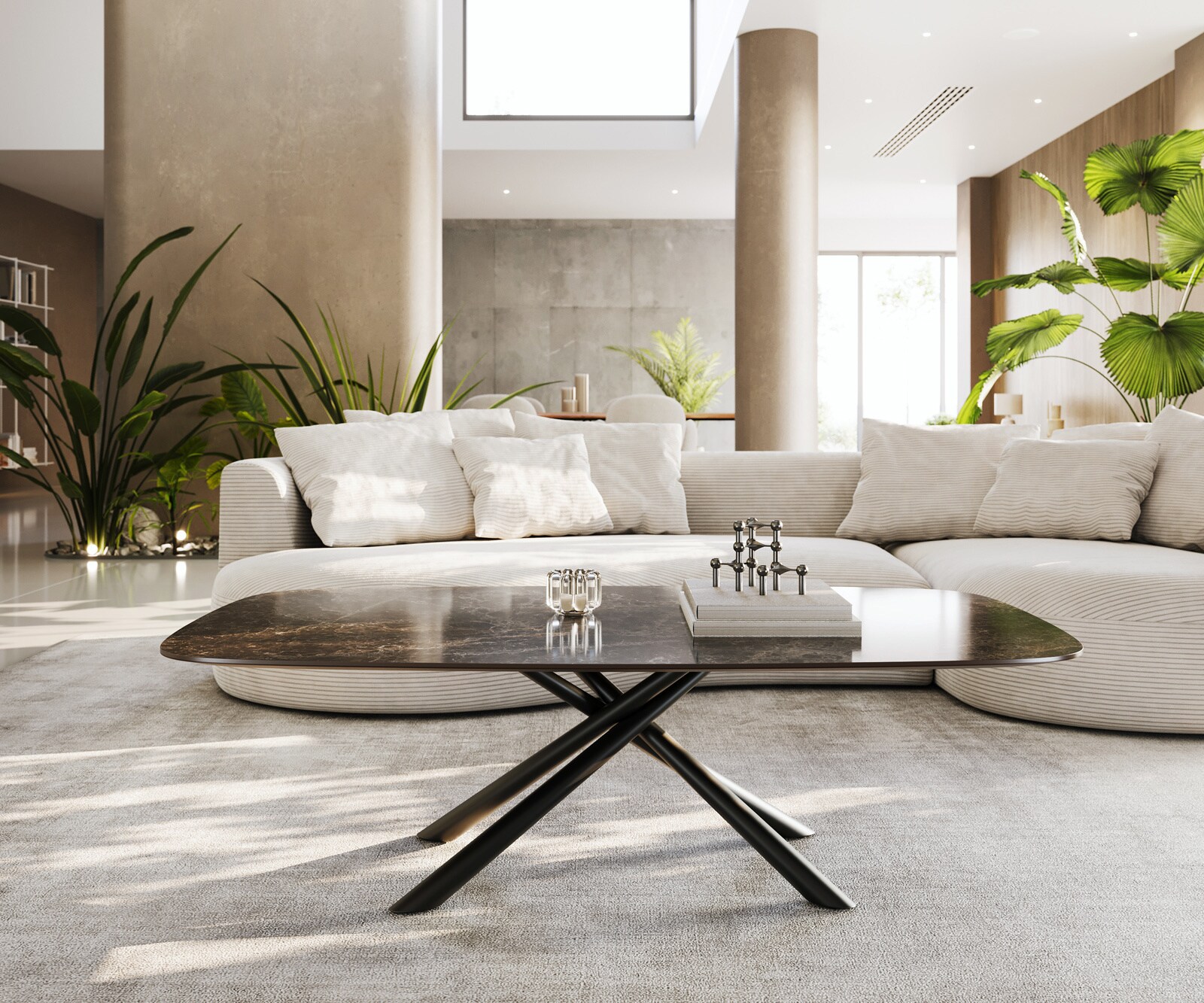 Salontafel Edge Boot 140x80 cm keramiek Laminam® Emperador Extra Lucidato donkerbruin Sarity zwart metaal 2