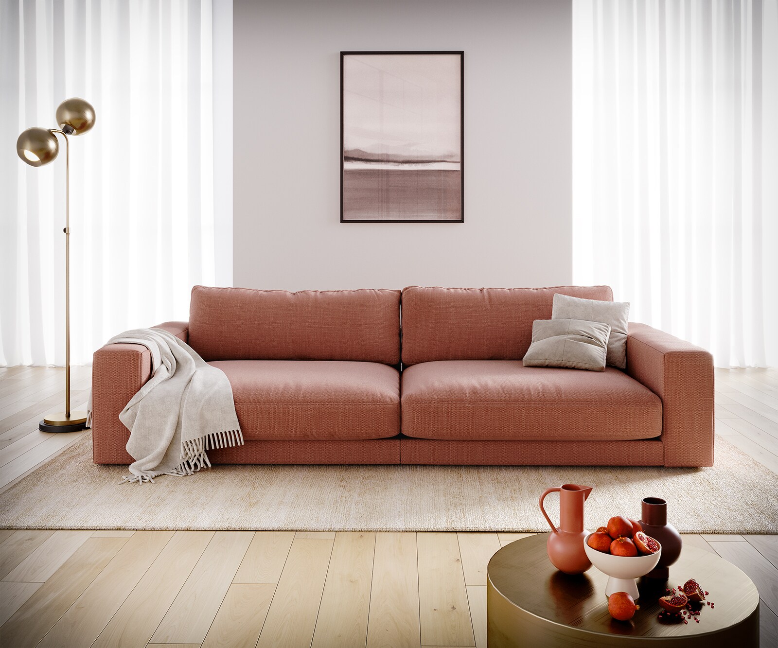 Big-Sofa Cubico 290x120 cm vlak geweven orange 1