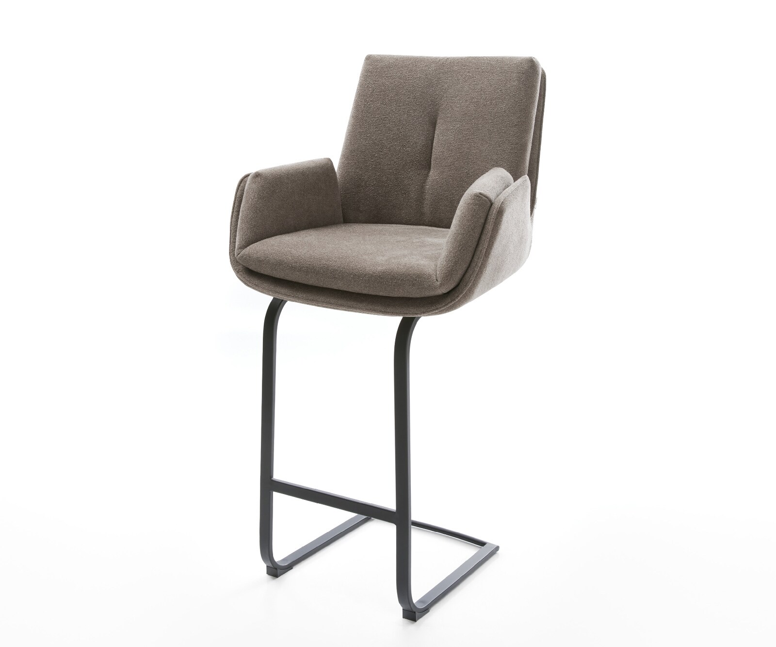 Barstoel Clea-Flex Zachte stof met structuur Taupe Vrijkantelframe plat metaal Zwart 1