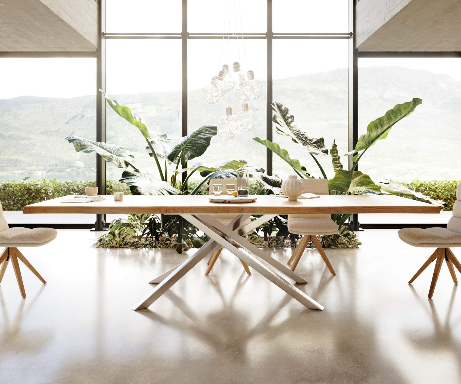 Eettafel Edge 300x100 eiken natuur kruisframe rechthoek roestvrij staal  Live-Edge 4