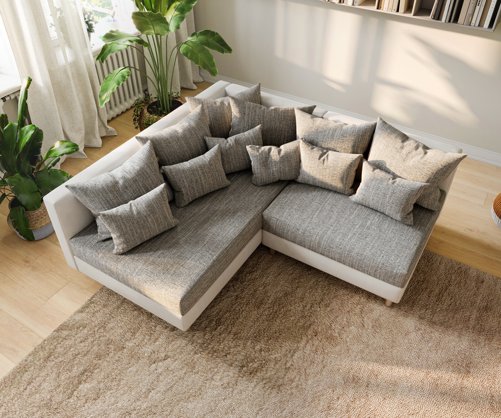 Hoekbank Clovis wit lichtgrijs ottomane links module bank 4 Hoekbank Clovis wit lichtgrijs ottomane links module bank 4