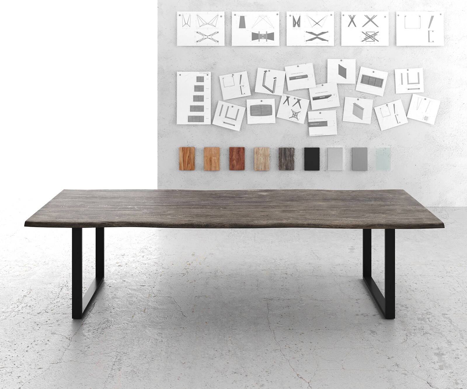 Eettafel Edge 300x100 XL acacia platina skidframe zwart Live-Edge 2