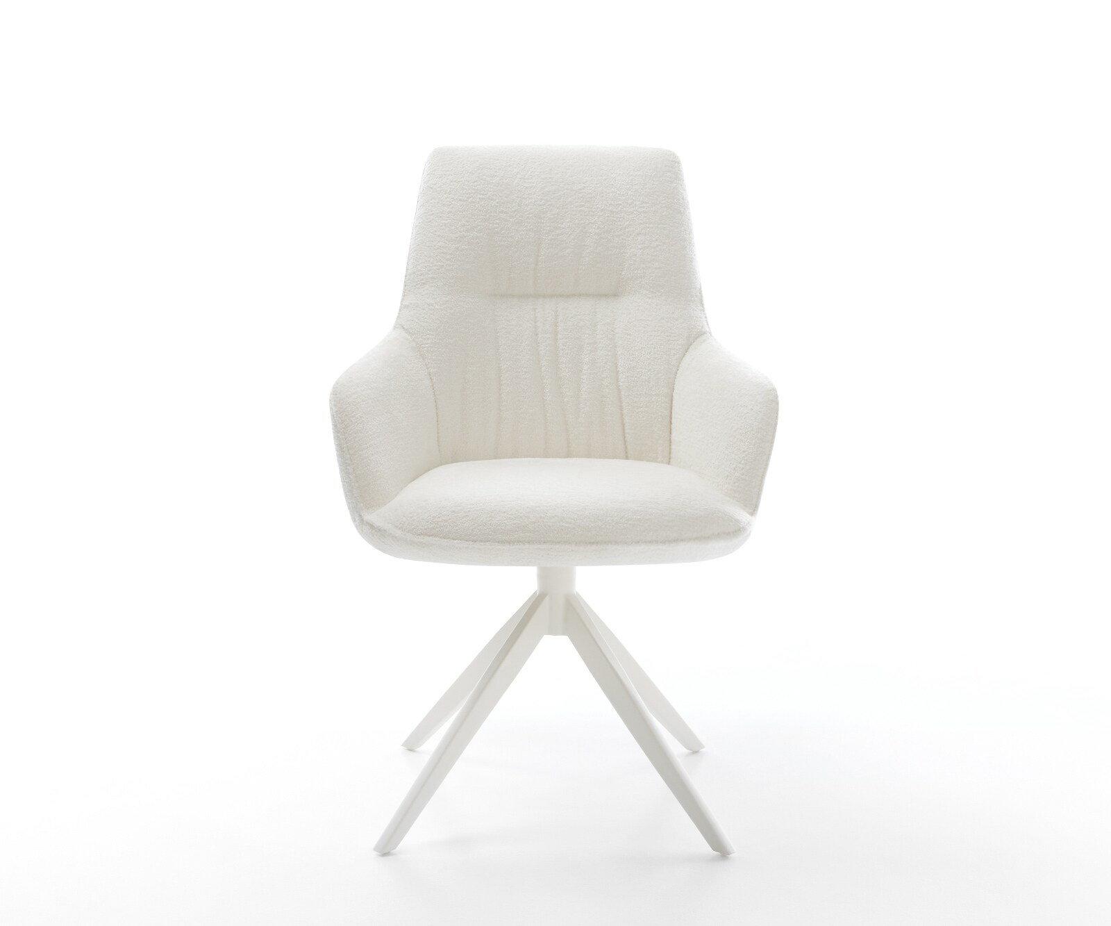 Draaistoel Zelia-Flex met armleuning bouclé zacht beige kruisframe breed wit 360° draaibaar rocker-functie pocketveer kern 1