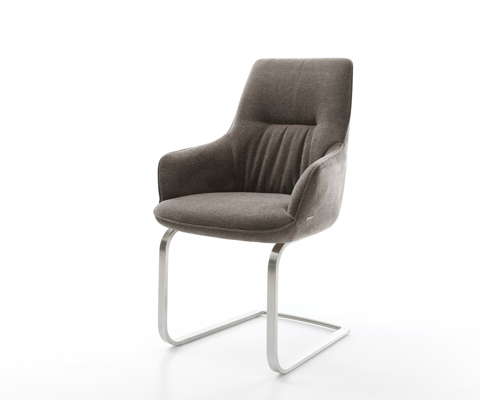 Sledemodel Zelia-Flex met armleuning zachte stof met structuur taupe sledemodel vlak roestvrij staal pocketveer kern