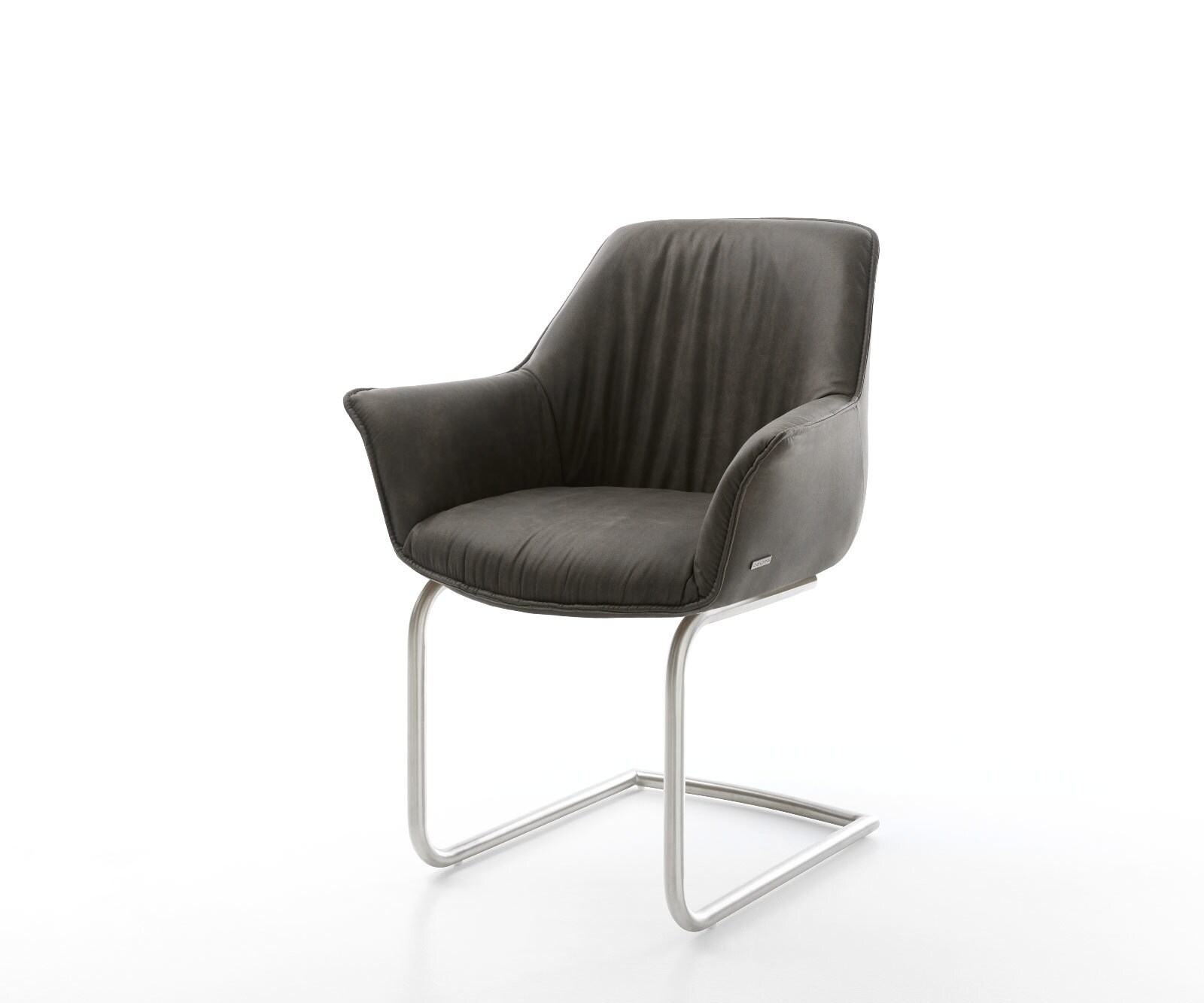 Sledemodel Keila-Flex met armleuning microvelours antraciet vintage sledemodel rond roestvrij staal
