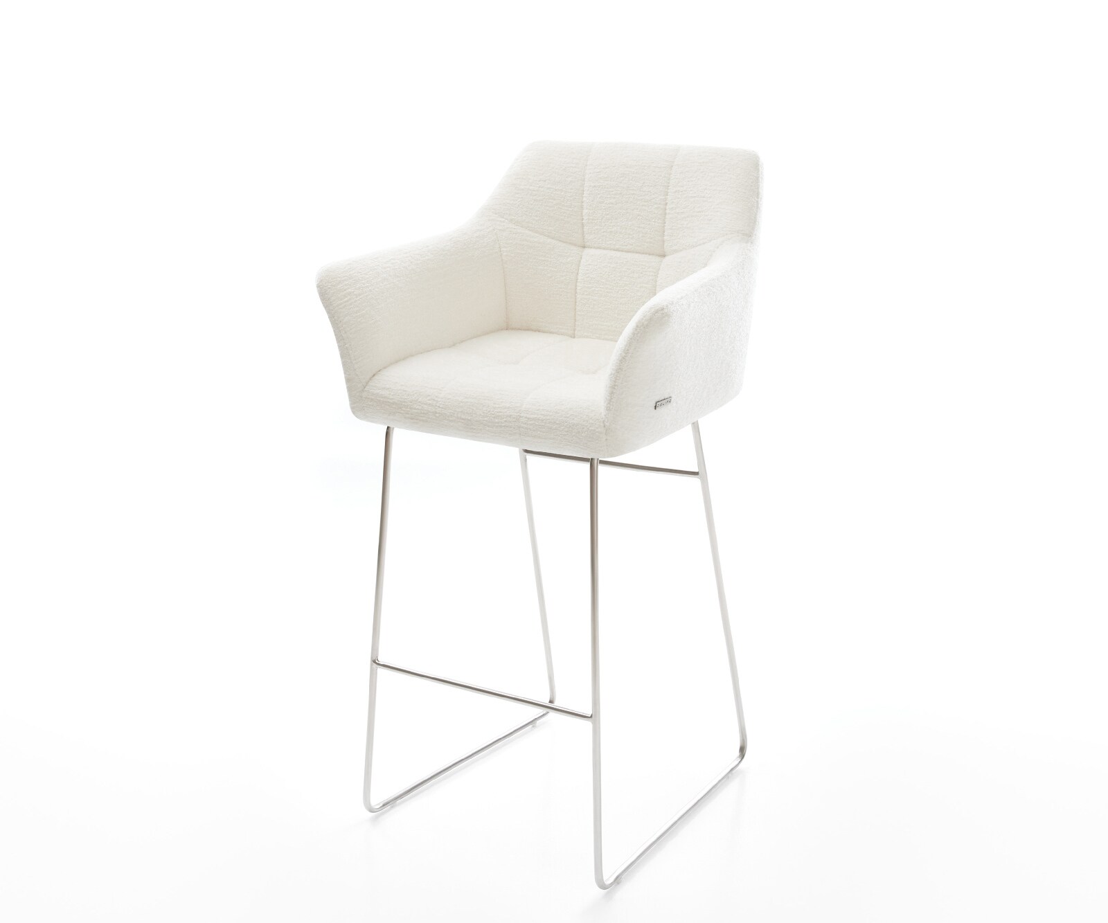 Barstoel Yulo-Flex Bouclé zacht Beige Sledeonderstel roestvrij staal Zilver 1