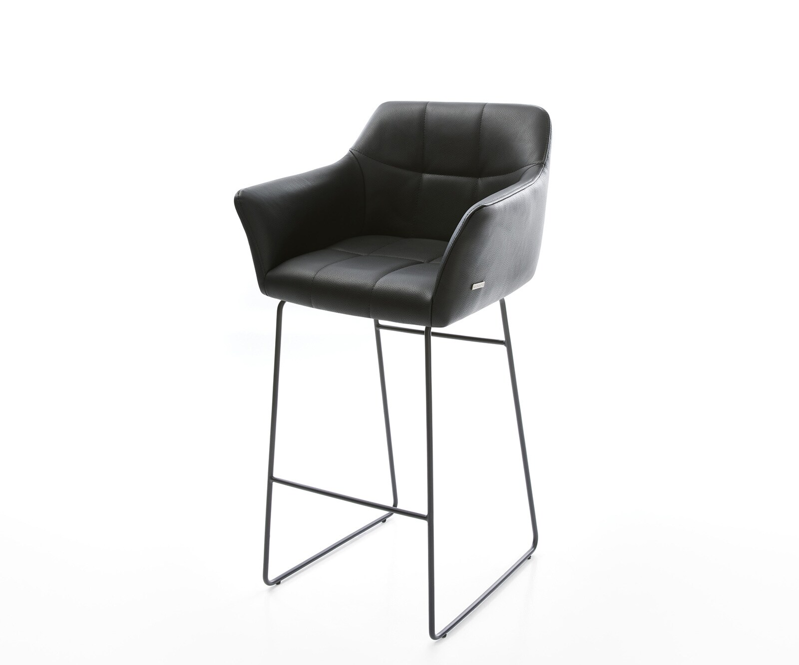 Barstoel Yulo-Flex echt leer zwart slipframe metaal