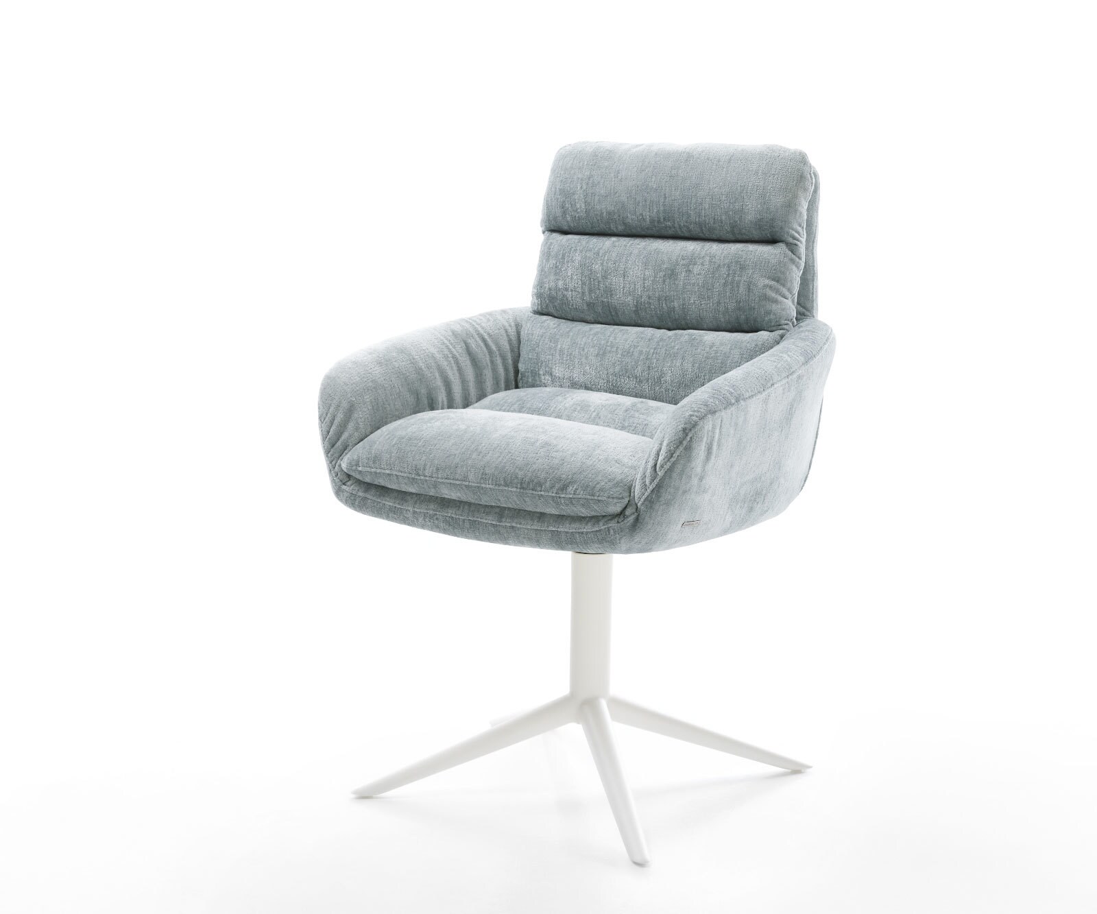 Draaistoel Abelia-Flex met armleuning chenille pastelblauw kruispoot wit 360° draaibaar rocker-functie