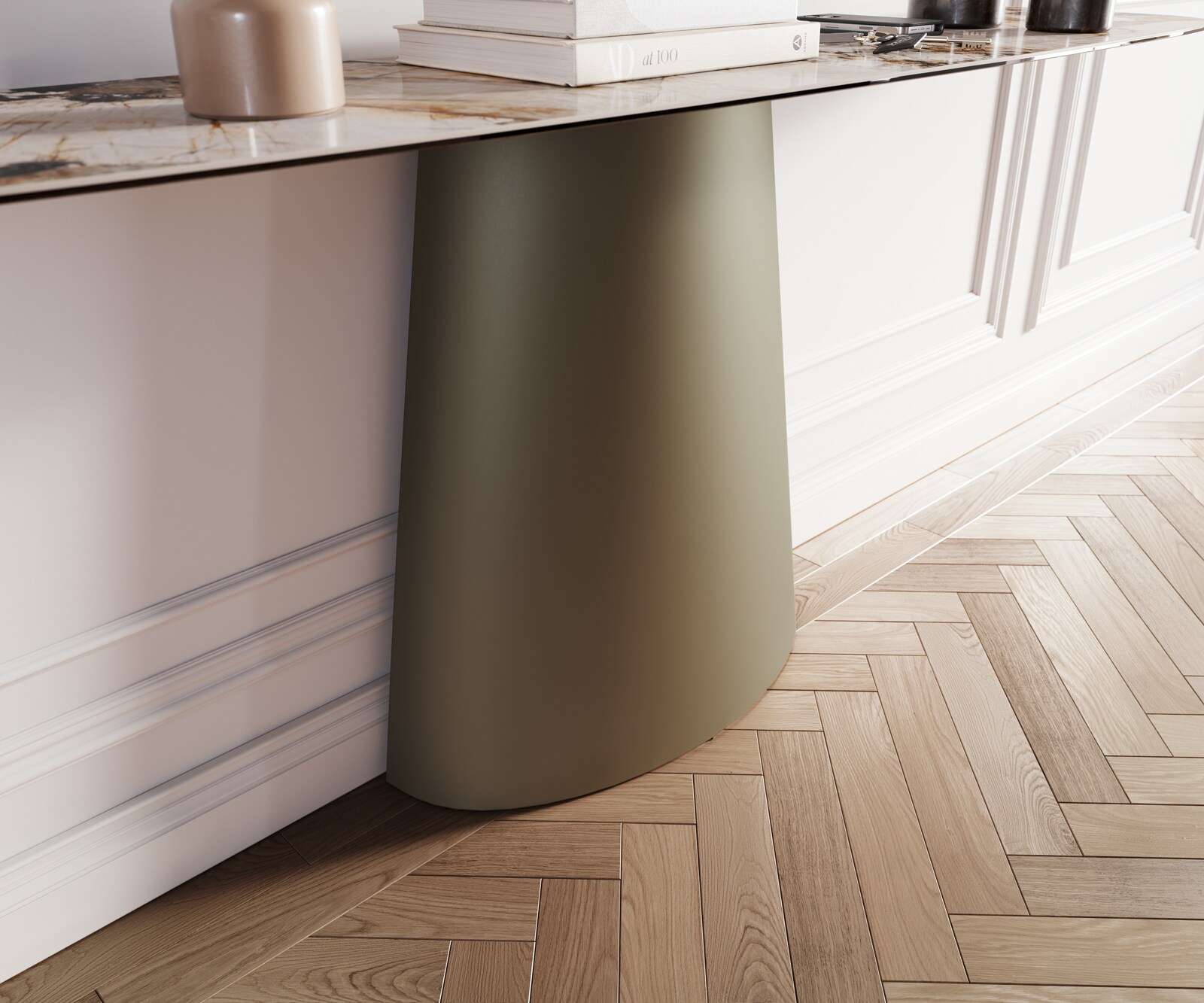 Consoletafel Edge Bootvorm 180x40 cm Keramiek Patagonia Poliert Conos Metaal Effektfinish Titan 6