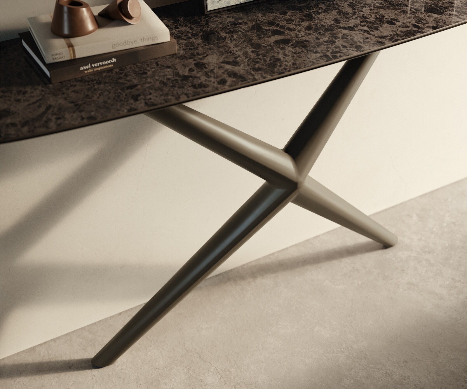 Consoletafel Edge Bootvorm 140x40 cm Keramiek Emperador Extra Lucidato Dunkelbraun Estelo Metaal Effektfinish Titan 5