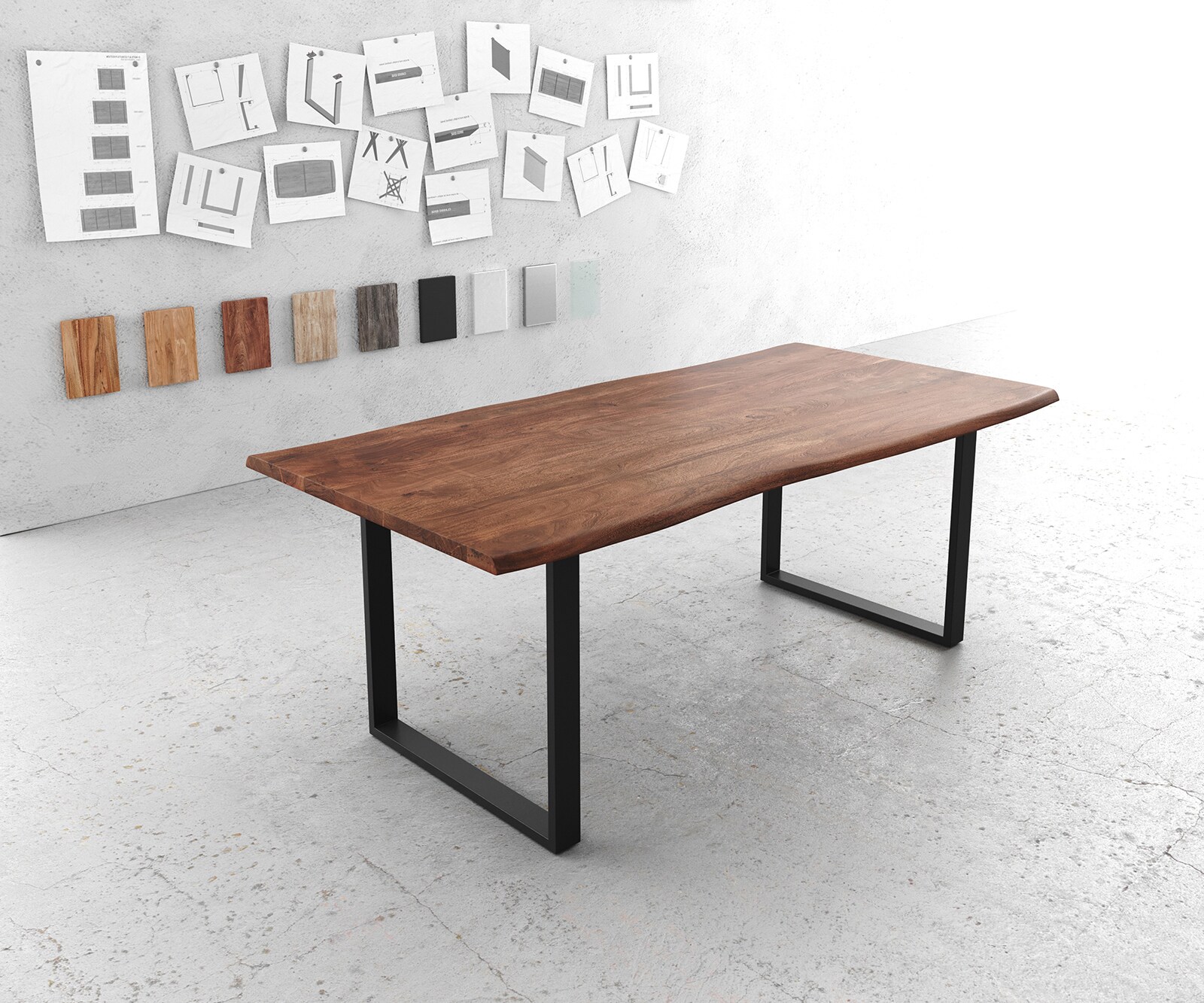 Eettafel Edge 200x100 acacia bruin metaal zwart Live-Edge