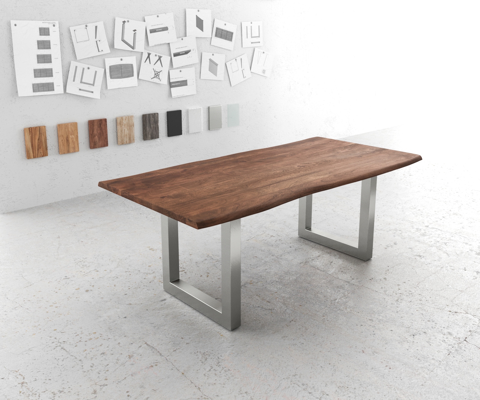 Eettafel Edge 200x100 acacia bruin roestvrijstaal breed Live-Edge Eettafel Edge 200x100 acacia bruin roestvrijstaal breed Live-Edge