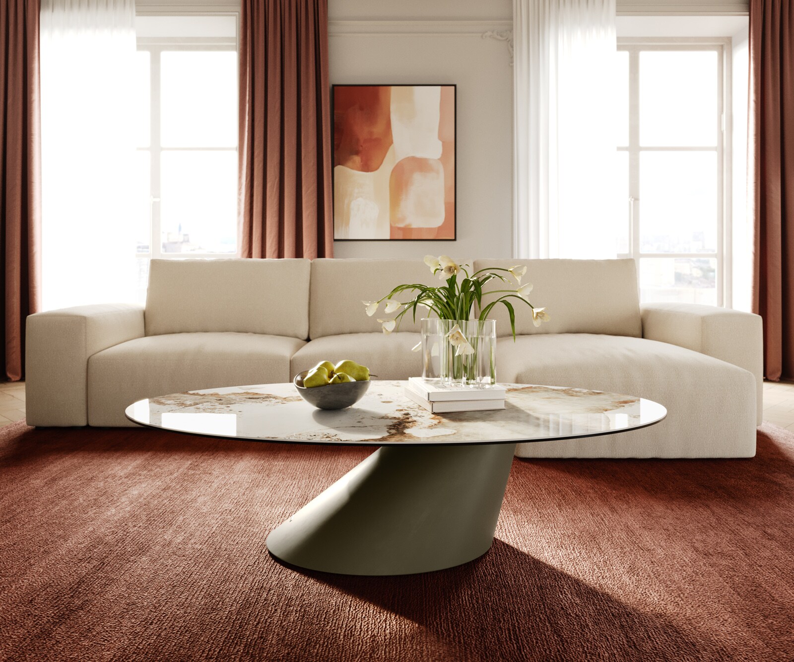 Salontafel Edge Oval 140x80 cm keramiek Minas Melange Conis Metall effectafwerking titaan 1