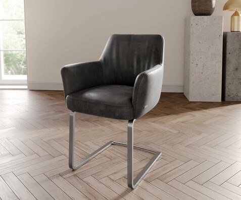 Sledemodel Xana-Flex met armleuning microvelours antraciet vintage sledemodel vlak roestvrij staal pocketveer kern