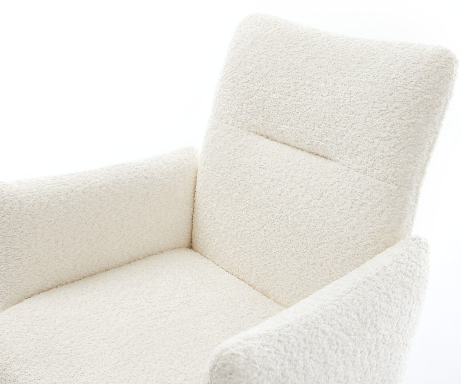 Draaistoel Jova-Flex met armleuning bouclé wit kruisframe conisch roestvrij staal 180° draaibaar pocketveer kern 4