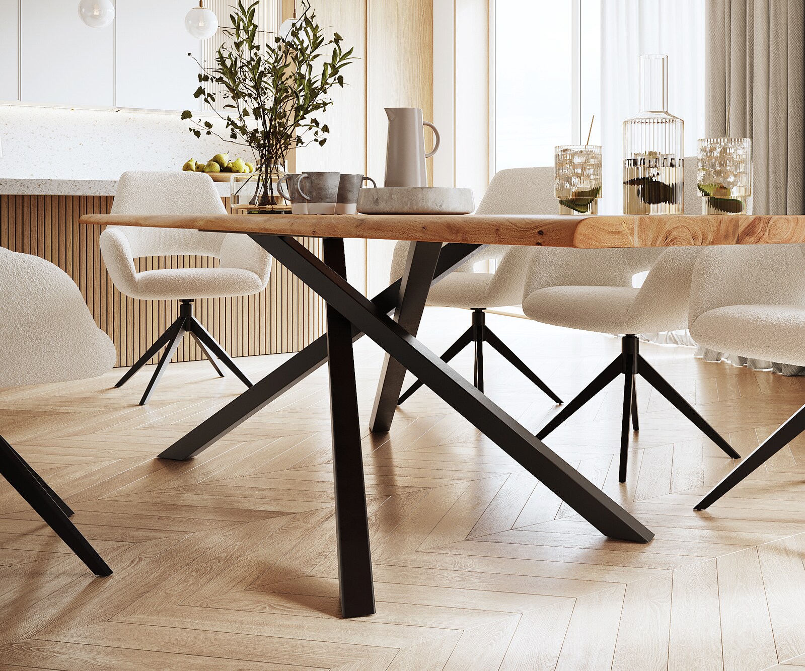 Eettafel Edge 300x100 acacia natuur kruisframe rechthoek zwart  Live-Edge 4