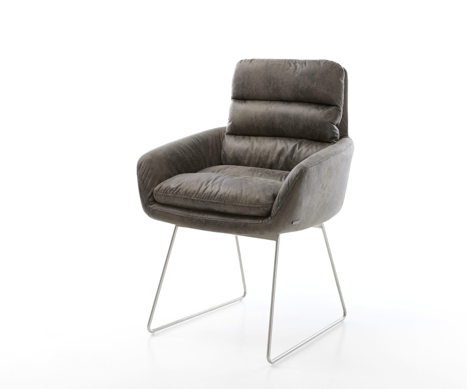 Eetkamerstoel Abelia-Flex met armleuning microvelours grijs antiek slipframe roestvrij staal