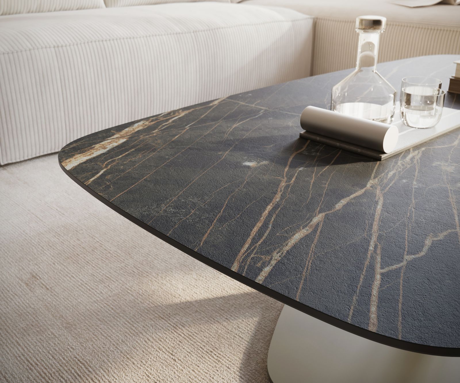 Salontafel Edge Boot 120x70 cm keramiek Laminam® Noir Desir bruin Vibany Metall effectafwerking titaan 6