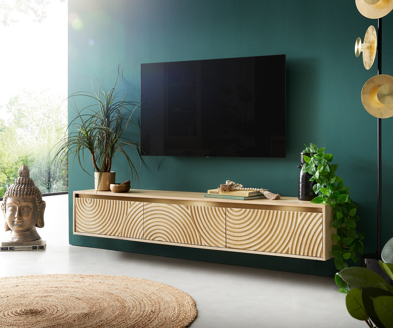 Tv-meubel Budaya 175 cm mango natuur 3 deuren zwevend Tv-meubel Budaya 175 cm mango natuur 3 deuren zwevend