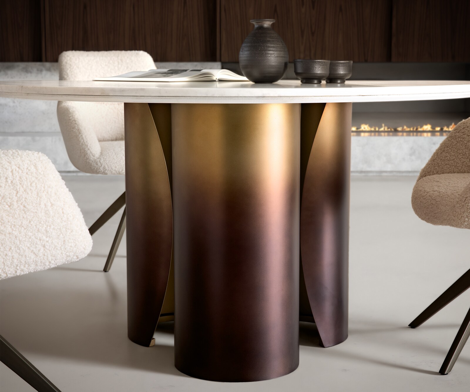 Eettafel Adenza rond 140x140 cm marmer wit metaal goud Fusion Finish 3