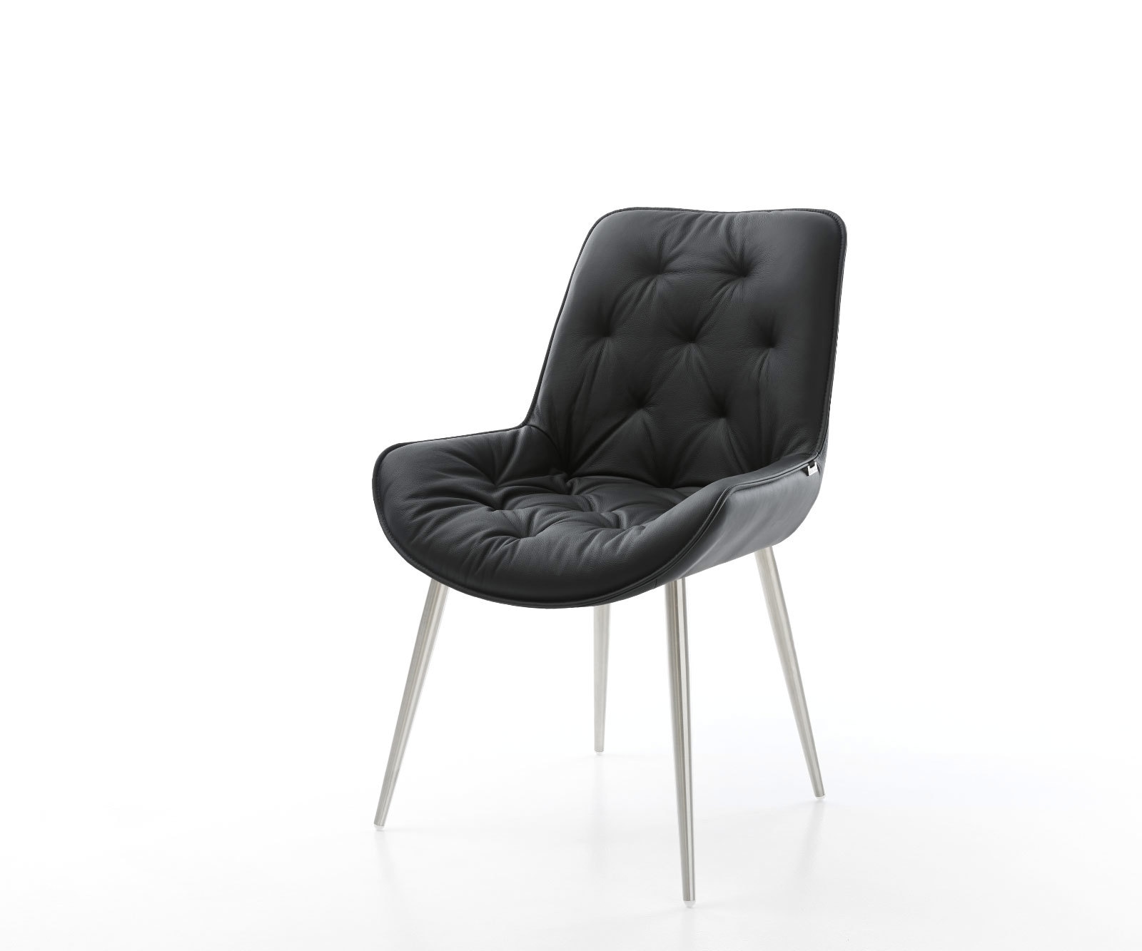 Eetkamerstoel Taimi-Flex echt leer zwart 4-poot conisch roestvrij staal Eetkamerstoel Taimi-Flex echt leer zwart 4-poot conisch roestvrij staal