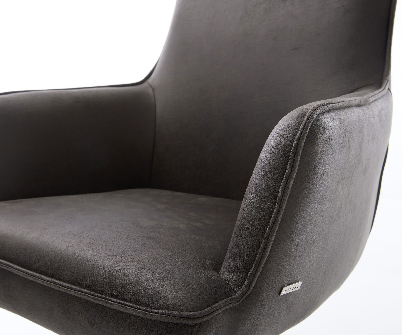 Draaistoel Heira-Flex met armleuning microvelours antraciet vintage kruispoot grafiet 360° draaibaar rocker-functie pocketveer kern 4