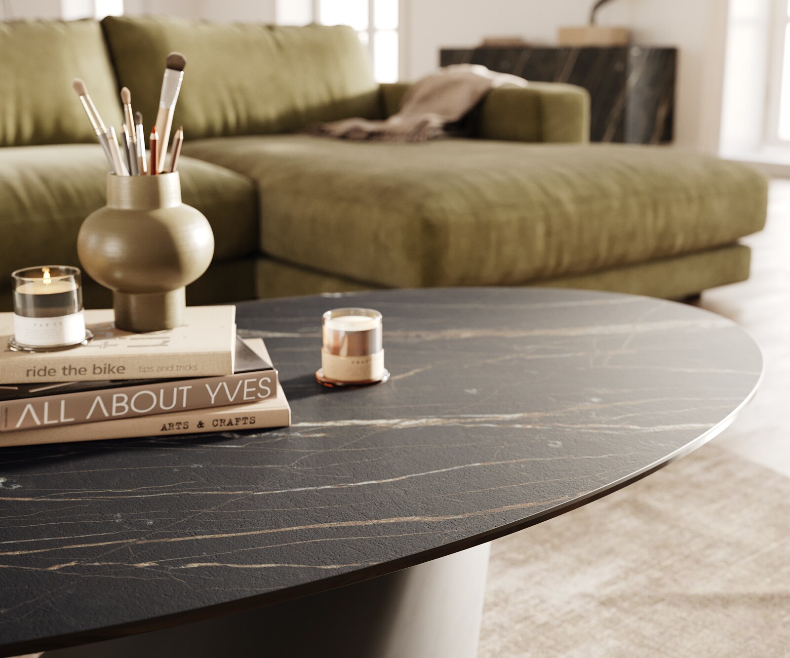 Salontafel Edge Oval 140x80 cm keramiek Laminam® Noir Desir bruin Conis zwart metaal 5