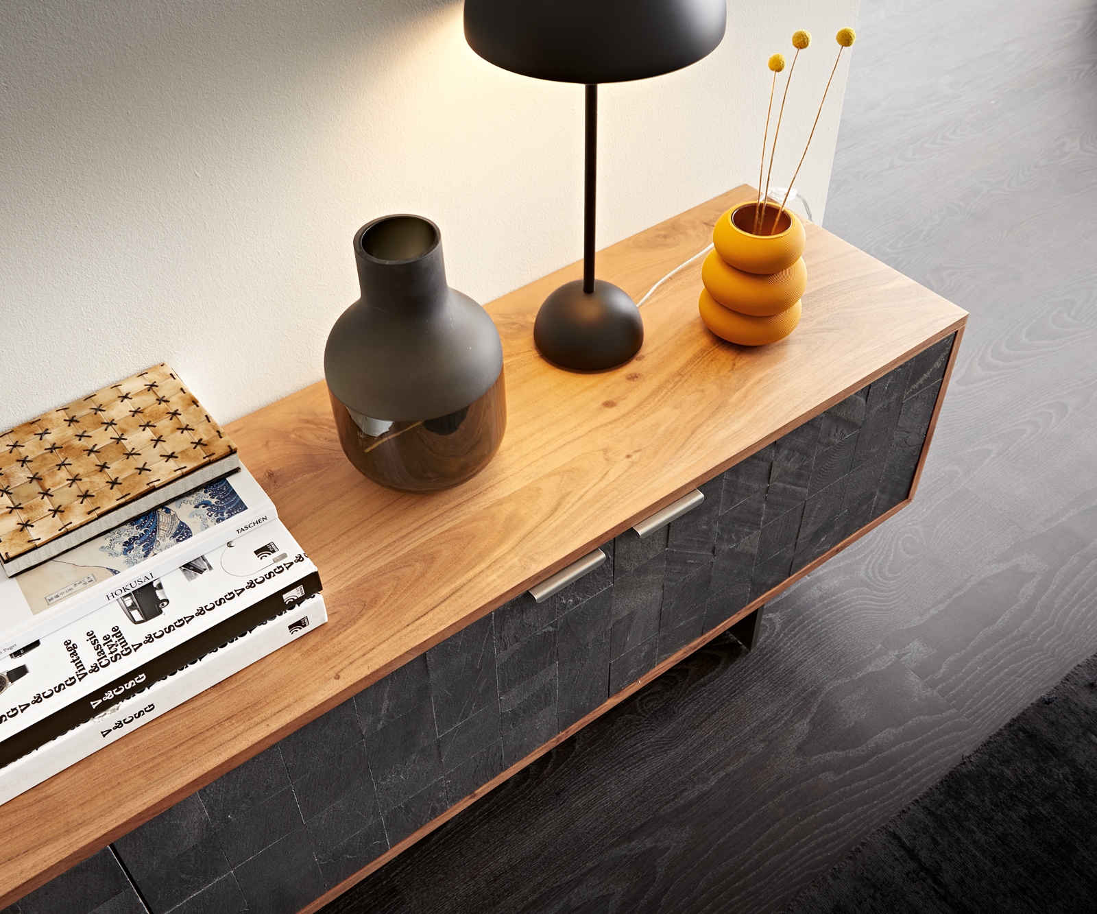 Tv-meubel Teele 200 cm acacia natuur leisteen 4 deuren poot zwevend roestvrij staal 4 Tv-meubel Teele 200 cm acacia natuur leisteen 4 deuren poot zwevend roestvrij staal 4