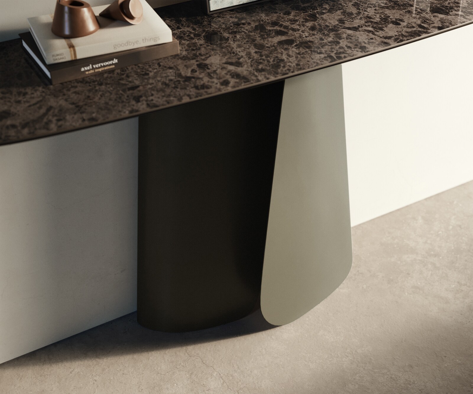 Consoletafel Edge Bootvorm 140x40 cm Keramiek Emperador Extra Lucidato Dunkelbraun Livos Metaal Effektfinish Titan 6