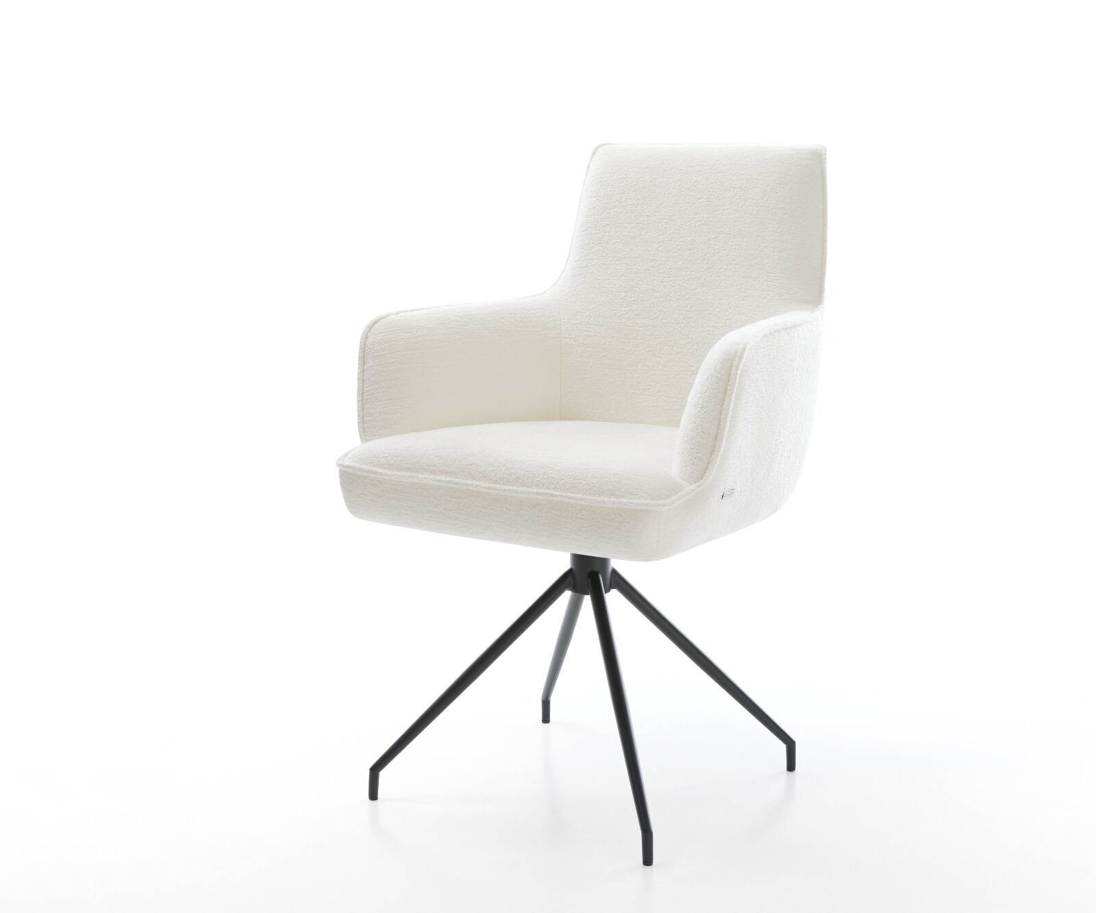 Eetkamerstoel Heira-Flex met armleuning bouclé zacht beige kruisframe conisch zwart pocketveer kern 1