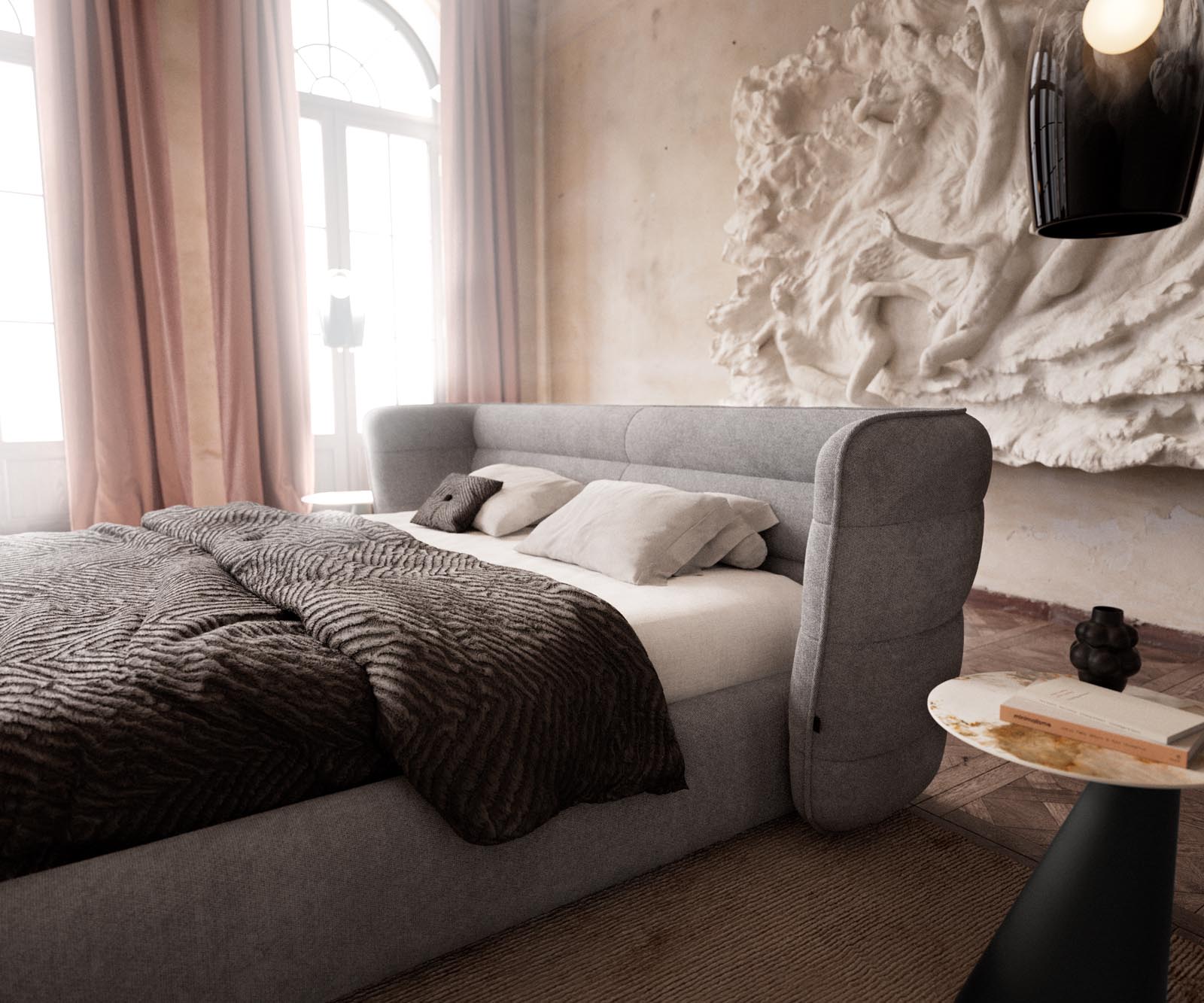 Gestoffeerd-bed Simea 180x200 cm microvezel grijs 4
