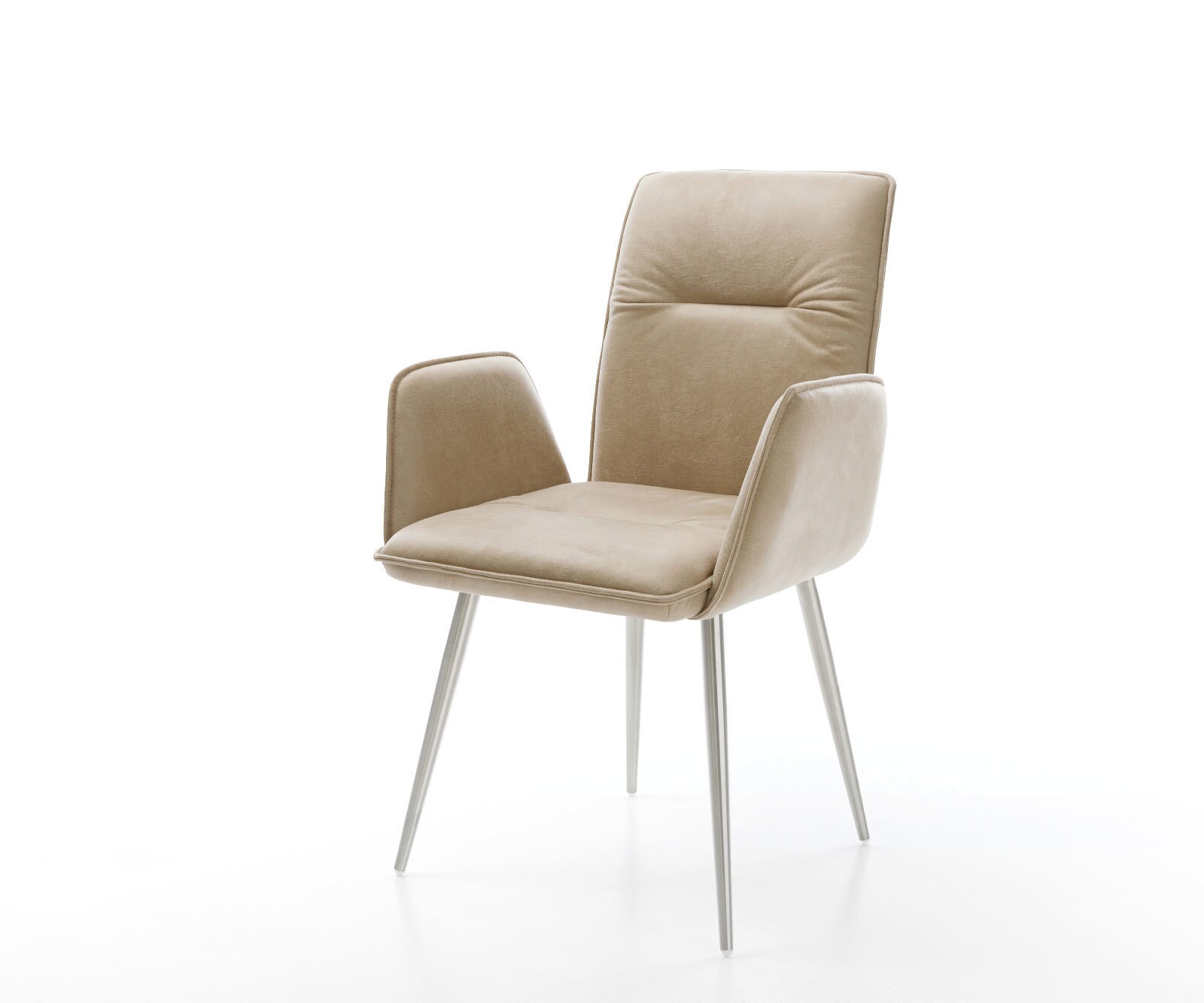 Eetkamerstoel Vinja-Flex microvelours beige vintage 4-poot conisch roestvrij staal