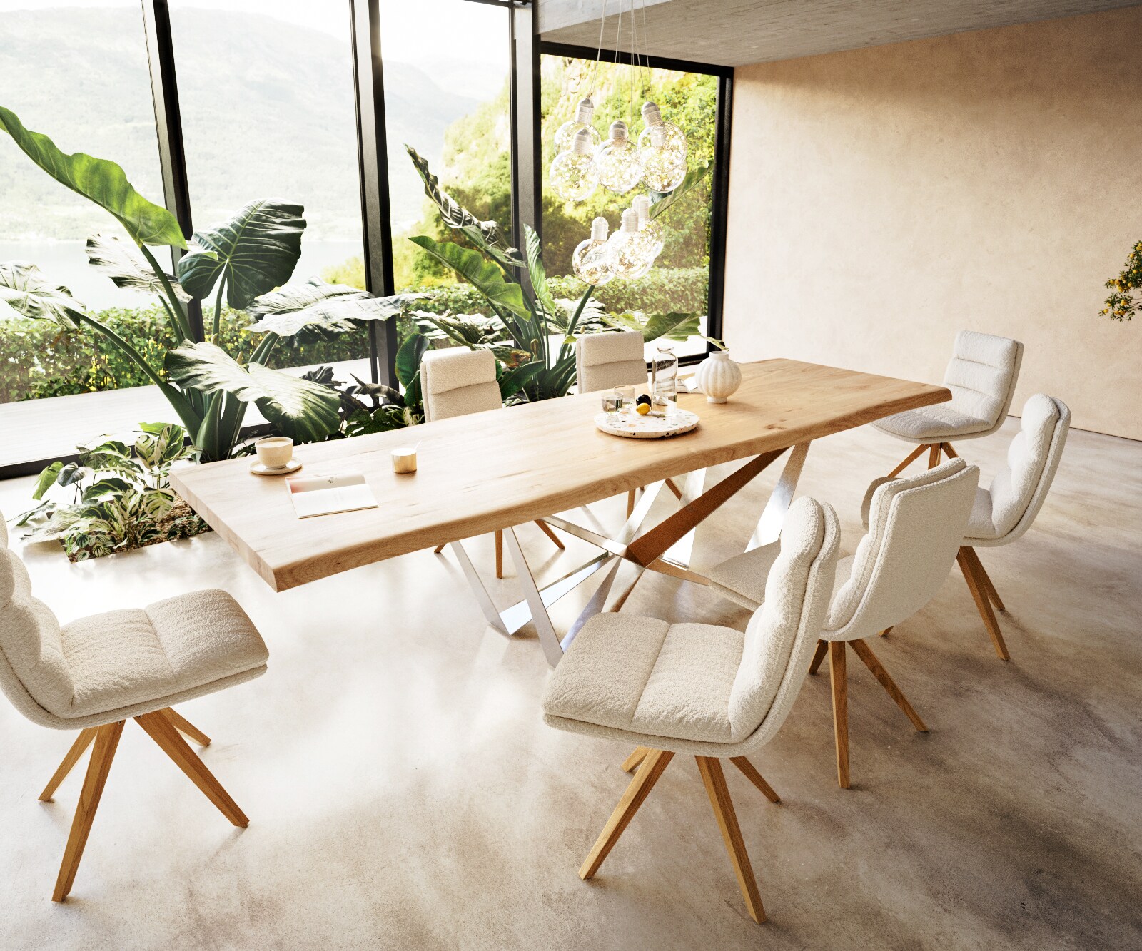 Eettafel Edge 300x100 eiken natuur Spider staal  roestvrij staal  Live-Edge 6